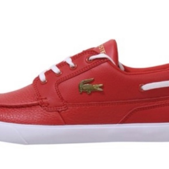 Men's Lacoste Bayliss Deck Leather and Synthetic Red/White - Picture 3 of 5